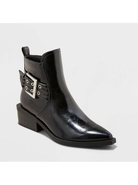 wild fable Black Pointed Ankle Boot with Buckle Detail